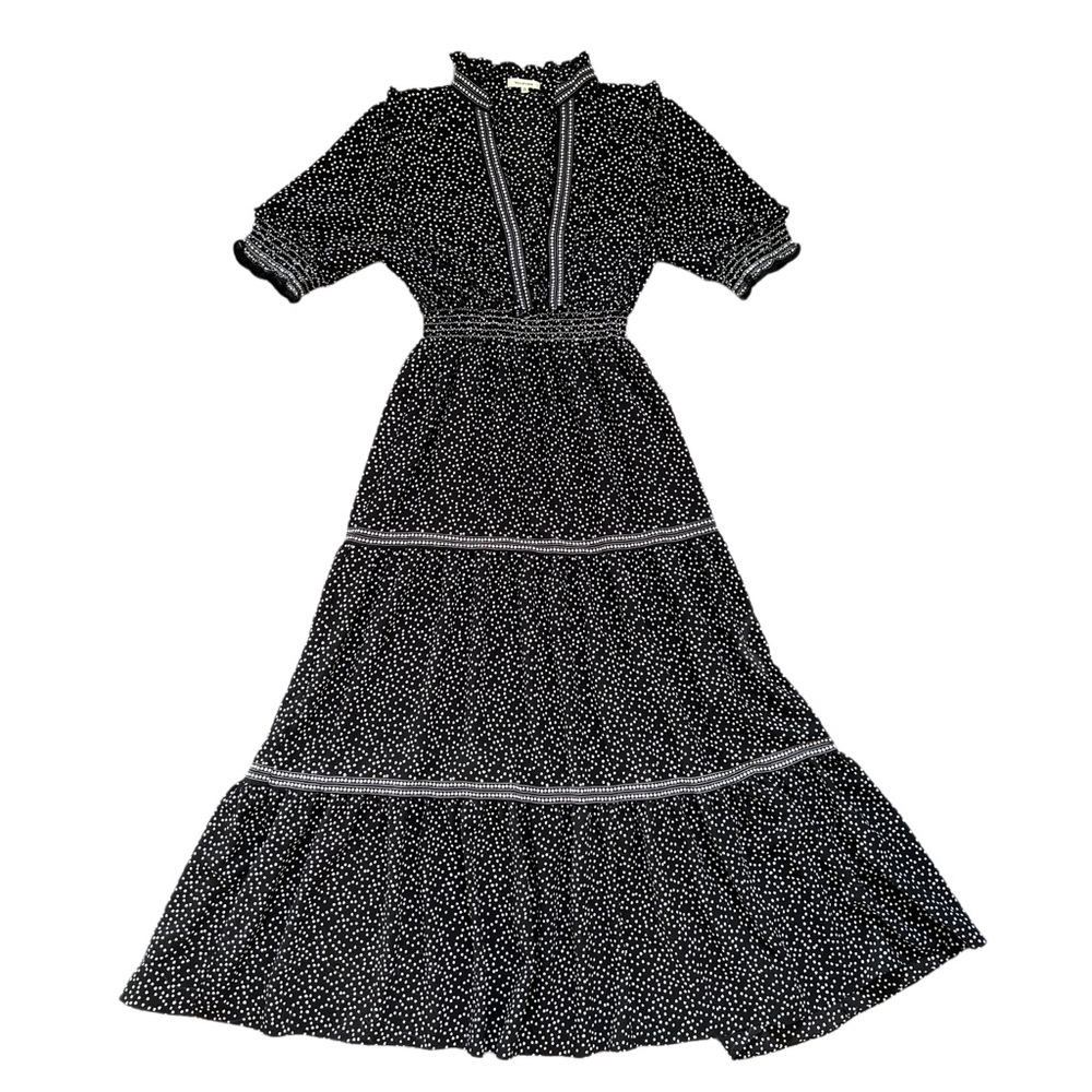 Max Studio Black and White Polka Dot Tiered Maxi Dress